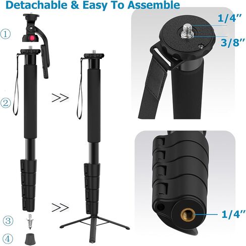 𝐔𝐩𝐠𝐫𝐚𝐝𝐞𝐝 63'' Photography Monopod with Phone Tripod Mount & Remote Heavy Duty Aluminum Camera Monopod Extending Pole for iPhone Gopro Mirrorless DSLR Cameras in Saudi Arabia