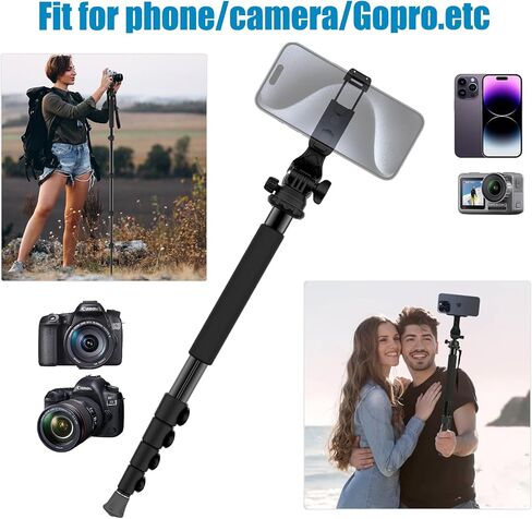 𝐔𝐩𝐠𝐫𝐚𝐝𝐞𝐝 63'' Photography Monopod with Phone Tripod Mount & Remote Heavy Duty Aluminum Camera Monopod Extending Pole for iPhone Gopro Mirrorless DSLR Cameras in Saudi Arabia
