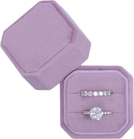 BLUTETE Square Octagon Ring Box 2 Slots Wedding Engagement Ring Set Keepsake Box Bridal Photo Gift Box (Blush Peach) in Saudi Arabia