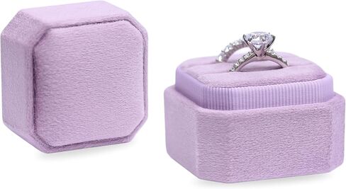 BLUTETE Square Octagon Ring Box 2 Slots Wedding Engagement Ring Set Keepsake Box Bridal Photo Gift Box (Blush Peach) in Saudi Arabia