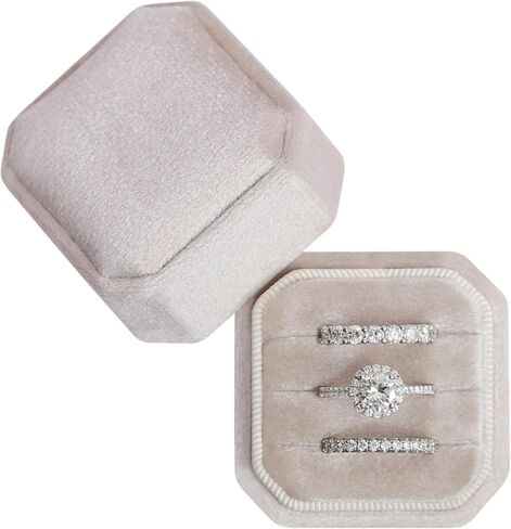 BLUTETE Square Octagon Ring Box 2 Slots Wedding Engagement Ring Set Keepsake Box Bridal Photo Gift Box (Blush Peach) in Saudi Arabia