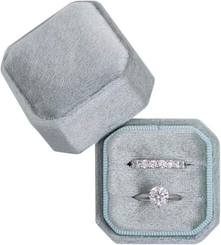 BLUTETE Square Octagon Ring Box 2 Slots Wedding Engagement Ring Set Keepsake Box Bridal Photo Gift Box (Blush Peach) in Saudi Arabia