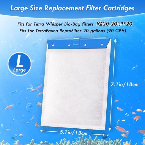 خرطوشة فلتر حوض السمك الكبيرة المكونة من 8 قطع من LeadCon متوافقة مع مرشحات الطاقة Tetra Whisper Bio-Bag 20i، 40i، IQ20 30، 45، 60، 20، 30، 40، 60، ReptoFilter 50 جالونًا من أحواض السمك in Kuwait