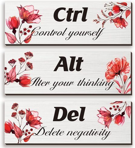 3 Pcs Blue Wall Decor Blue Roses Office Decor Inspirational Flower Wooden Wall Art Blue Decor with Positive Quotes Ctrl Alt Del for Girl Women Office Bedroom Bathroom Living Room (Blue Rose12 x 4 In) in Saudi Arabia