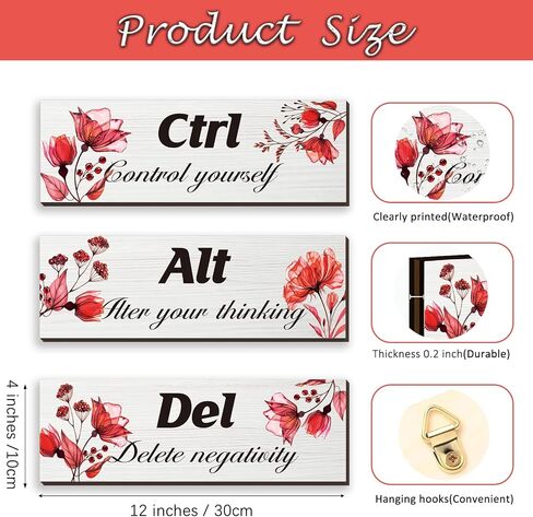 3 Pcs Blue Wall Decor Blue Roses Office Decor Inspirational Flower Wooden Wall Art Blue Decor with Positive Quotes Ctrl Alt Del for Girl Women Office Bedroom Bathroom Living Room (Blue Rose12 x 4 In) in Saudi Arabia