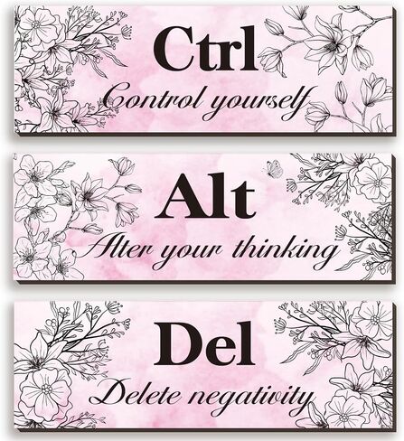 3 Pcs Blue Wall Decor Blue Roses Office Decor Inspirational Flower Wooden Wall Art Blue Decor with Positive Quotes Ctrl Alt Del for Girl Women Office Bedroom Bathroom Living Room (Blue Rose12 x 4 In) in Saudi Arabia