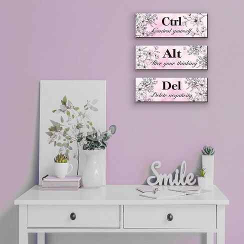 3 Pcs Blue Wall Decor Blue Roses Office Decor Inspirational Flower Wooden Wall Art Blue Decor with Positive Quotes Ctrl Alt Del for Girl Women Office Bedroom Bathroom Living Room (Blue Rose12 x 4 In) in Saudi Arabia
