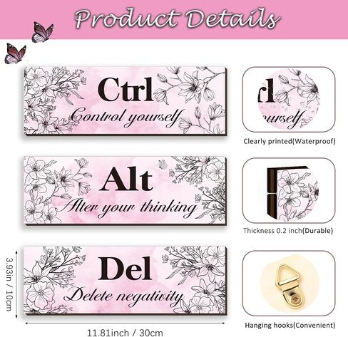 3 Pcs Blue Wall Decor Blue Roses Office Decor Inspirational Flower Wooden Wall Art Blue Decor with Positive Quotes Ctrl Alt Del for Girl Women Office Bedroom Bathroom Living Room (Blue Rose12 x 4 In) in Saudi Arabia