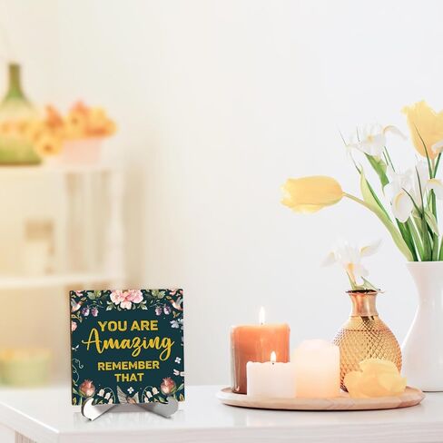 You are Amazing Gifts for Women, Gift For Mom Daughter Friend Coworker, Desk Decor Wood Sign with Stand, Floral Table Wooden Sign Plaque for Home Bedroom Living Room Study Shelf Office -b19 in Kuwait