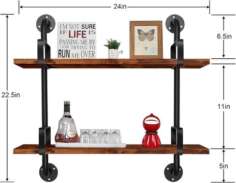 SteelHaven Industrial Floating Wall Shelves, 2 Tier Rustic Hanging Shelf, Wall Mount Wood Storage Display Shelves for Living Room Bathroom Bedroom Kitchen Office in Saudi Arabia
