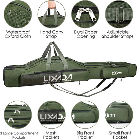 LIXADA Fishing Rod Case, 3 Layers Oxford Fishing Rod Bag, Portable Foldable Fishing Pole Bag, Fishing Rod Carrier Fishing Tackle Storage Bag Travel Carry for Fishing Gear & Equipment in Saudi Arabia