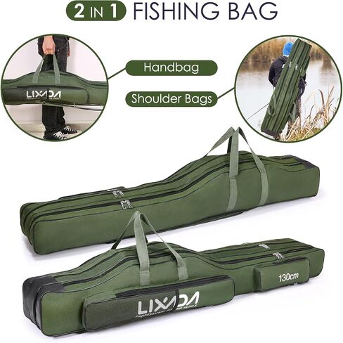 LIXADA Fishing Rod Case, 3 Layers Oxford Fishing Rod Bag, Portable Foldable Fishing Pole Bag, Fishing Rod Carrier Fishing Tackle Storage Bag Travel Carry for Fishing Gear & Equipment in Saudi Arabia