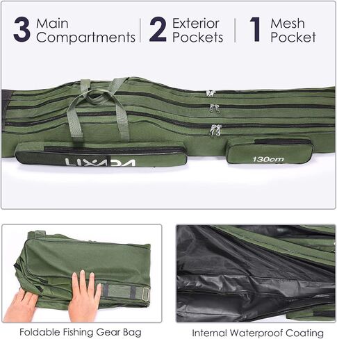 LIXADA Fishing Rod Case, 3 Layers Oxford Fishing Rod Bag, Portable Foldable Fishing Pole Bag, Fishing Rod Carrier Fishing Tackle Storage Bag Travel Carry for Fishing Gear & Equipment in Saudi Arabia