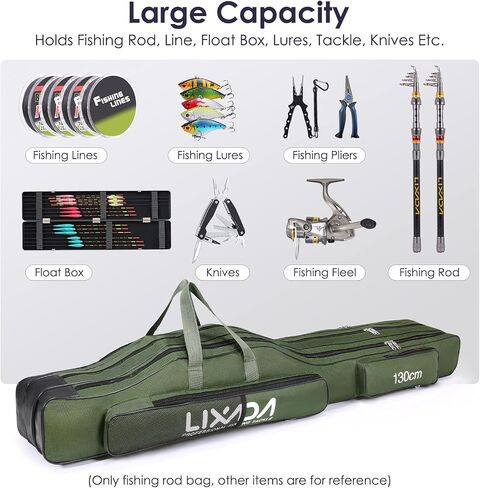 LIXADA Fishing Rod Case, 3 Layers Oxford Fishing Rod Bag, Portable Foldable Fishing Pole Bag, Fishing Rod Carrier Fishing Tackle Storage Bag Travel Carry for Fishing Gear & Equipment in Saudi Arabia
