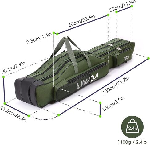 LIXADA Fishing Rod Case, 3 Layers Oxford Fishing Rod Bag, Portable Foldable Fishing Pole Bag, Fishing Rod Carrier Fishing Tackle Storage Bag Travel Carry for Fishing Gear & Equipment in Saudi Arabia