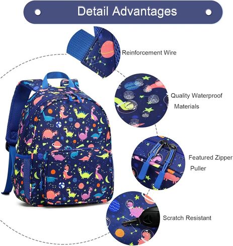 BUG Toddler Kids Backpack For Boys Girls, Cute Mini Backpacks for Preschool and Kindergarten with Adjustable Padded Shoulder Straps, Dark Blue Dinosaur in Kuwait