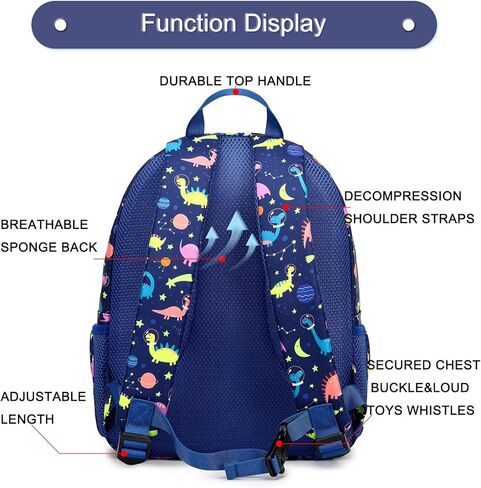 BUG Toddler Kids Backpack For Boys Girls, Cute Mini Backpacks for Preschool and Kindergarten with Adjustable Padded Shoulder Straps, Dark Blue Dinosaur in Kuwait