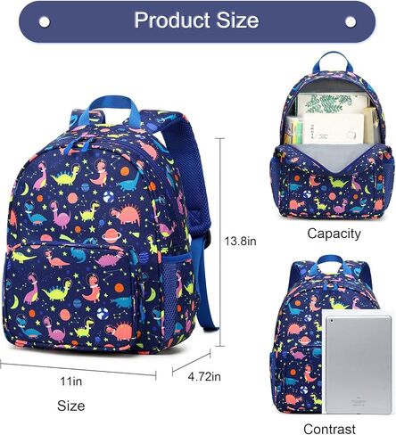 BUG Toddler Kids Backpack For Boys Girls, Cute Mini Backpacks for Preschool and Kindergarten with Adjustable Padded Shoulder Straps, Dark Blue Dinosaur in Kuwait