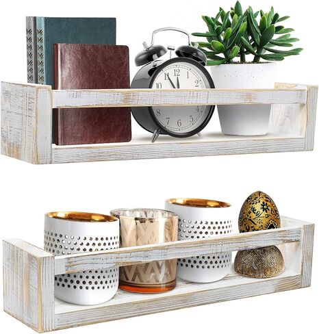 أرفف Sorbus العائمة - أرفف كتب عائمة ريفية مثبتة على الحائط منظم رف تخزين خشبي معلق لغرفة الأطفال وديكور حضانة الأطفال وغرفة اللعب وغرفة المعيشة والحمام وغرفة النوم وما إلى ذلك، مجموعة من 2 in Kuwait