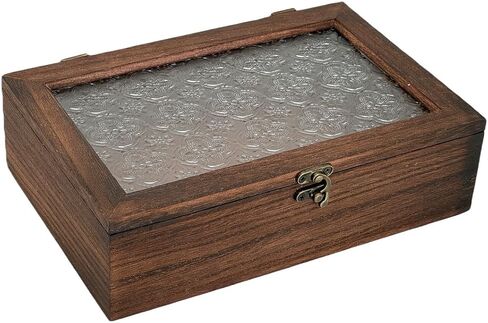 Vintage Wooden Storage Box with Glass Lid, Keepsake Box Small Decorative Storage Box for Jewelry, Trinket, Gift and Home Decorations (Small) in Saudi Arabia