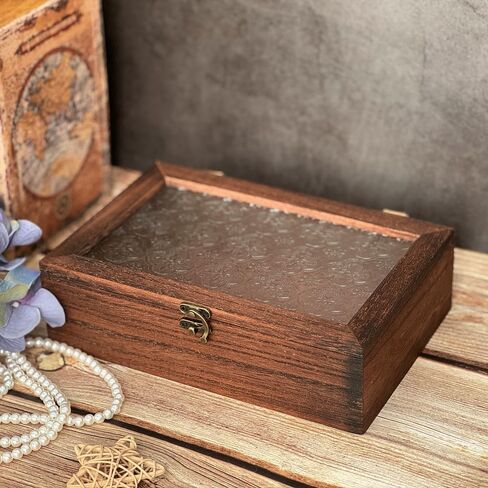 Vintage Wooden Storage Box with Glass Lid, Keepsake Box Small Decorative Storage Box for Jewelry, Trinket, Gift and Home Decorations (Small) in Saudi Arabia