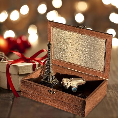 Vintage Wooden Storage Box with Glass Lid, Keepsake Box Small Decorative Storage Box for Jewelry, Trinket, Gift and Home Decorations (Small) in Saudi Arabia