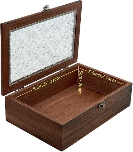 Vintage Wooden Storage Box with Glass Lid, Keepsake Box Small Decorative Storage Box for Jewelry, Trinket, Gift and Home Decorations (Small) in Saudi Arabia