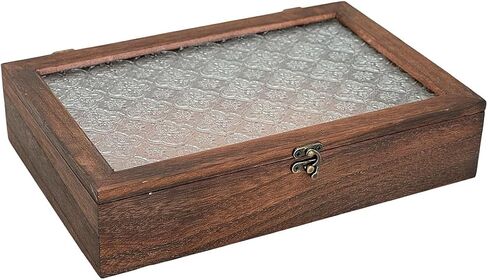 Vintage Wooden Storage Box with Glass Lid, Keepsake Box Small Decorative Storage Box for Jewelry, Trinket, Gift and Home Decorations (Small) in Saudi Arabia