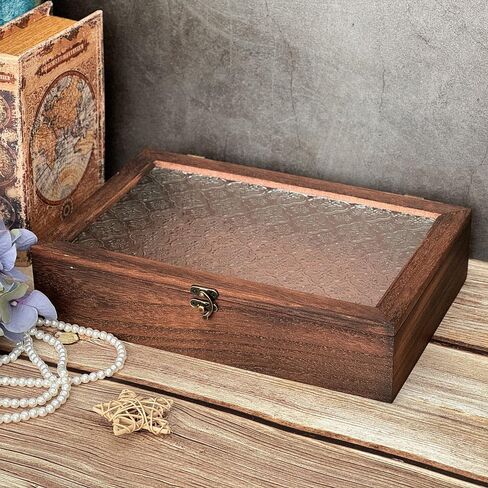 Vintage Wooden Storage Box with Glass Lid, Keepsake Box Small Decorative Storage Box for Jewelry, Trinket, Gift and Home Decorations (Small) in Saudi Arabia