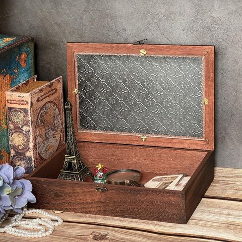 Vintage Wooden Storage Box with Glass Lid, Keepsake Box Small Decorative Storage Box for Jewelry, Trinket, Gift and Home Decorations (Small) in Saudi Arabia
