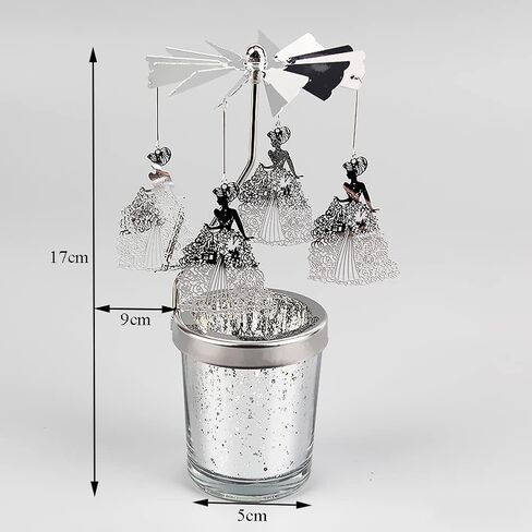 Mecela Spinning Candle Holder with Cup, Silver Rotating Candlestick Set for Romantic Wedding, Christmas Party, Home Table Decorations, Favor Gift (Princess) in Kuwait