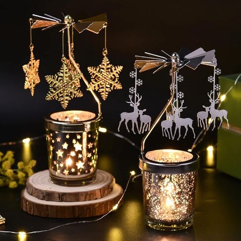 Mecela Spinning Candle Holder with Cup, Silver Rotating Candlestick Set for Romantic Wedding, Christmas Party, Home Table Decorations, Favor Gift (Princess) in Kuwait
