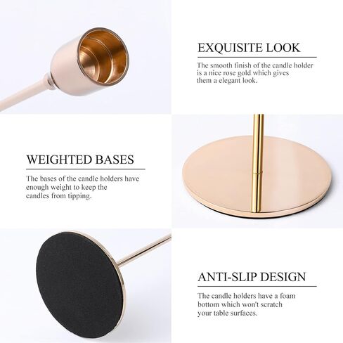 حاملات الشموع مجموعة من 3 حاملات شموع معدنية طويلة للشموع المستدقة، قطعة مركزية زخرفية لحفلات الزفاف، وتناول الطعام، وغرفة المعيشة، تناسب شموع بسمك 3/4 بوصة وشموع LED in Kuwait