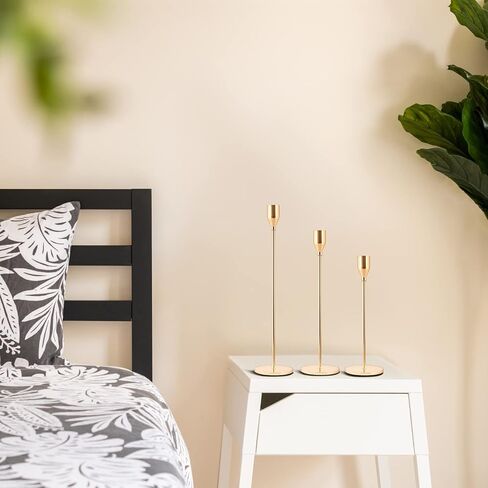 حاملات الشموع مجموعة من 3 حاملات شموع معدنية طويلة للشموع المستدقة، قطعة مركزية زخرفية لحفلات الزفاف، وتناول الطعام، وغرفة المعيشة، تناسب شموع بسمك 3/4 بوصة وشموع LED in Kuwait