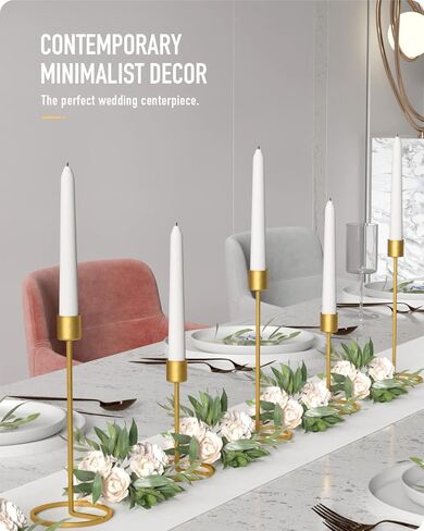 بافيكت مجموعة من 5 حوامل شموع ذهبية مستدبة، حوامل شمعدان مدببة مزخرفة لحفلات الزفاف قطعة مركزية تناسب الشموع في حدود 1 انش in Kuwait