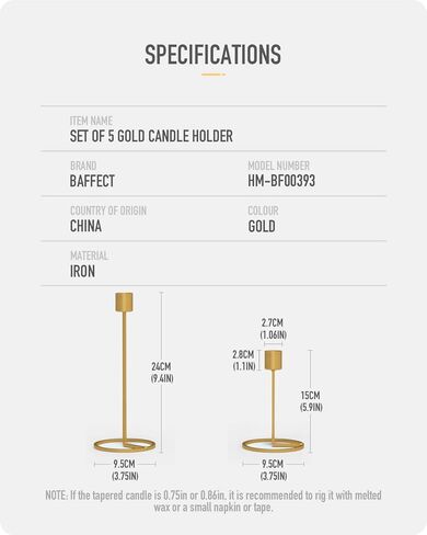 بافيكت مجموعة من 5 حوامل شموع ذهبية مستدبة، حوامل شمعدان مدببة مزخرفة لحفلات الزفاف قطعة مركزية تناسب الشموع في حدود 1 انش in Kuwait