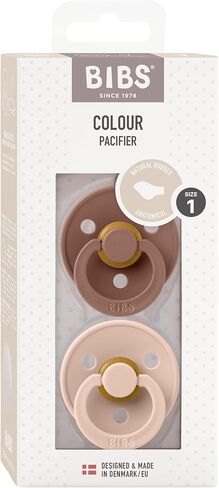 BIBS Pacifiers - Set of 2 | Colour Pacifier with Anatomical Nipple | BPA-Free Natural Rubber | Made in Denmark | Blush/Woodchuck, 0-6 Months in Saudi Arabia