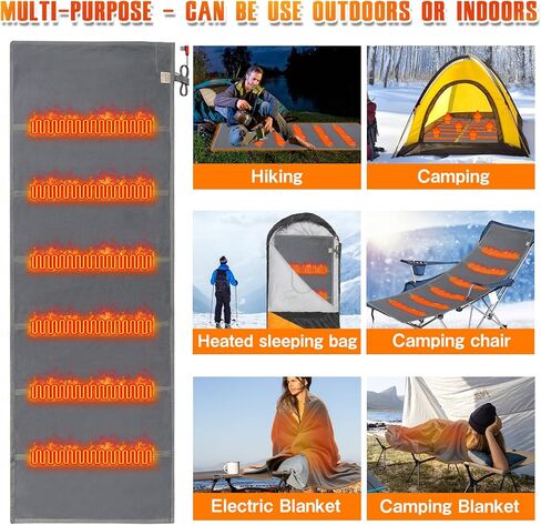 بطانة كيس نوم ساخنة - وسادة تسخين USB لشنط الظهر والتخييم وسخان كيس النوم الكهربائي (بدون بطارية، رمادي، 78 × 28 انش) in Kuwait