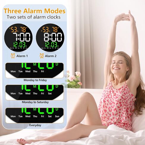 ساعة حائط رقمية مع شاشة LED، جهاز تحكم عن بعد، ساعة منبه رقمية بسطوع 10 مستويات قابلة للتعديل مع درجة الحرارة، التقويم، التاريخ، 12/24 ساعة، ساعة رقمية كبيرة الحجم، مثبتة على الحائط، 2 منبه in Kuwait