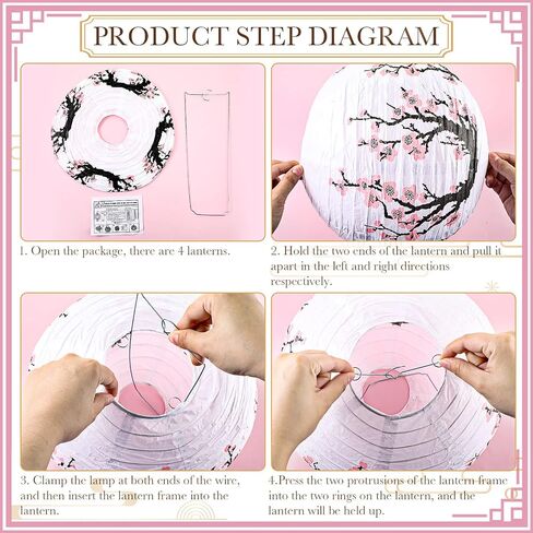12 Pcs Cherry Blossom Decor Set, Including 2 Pcs Chinese Japanese Oiled Paper Umbrella, 4 Pcs Cherry Blossom Pink Paper Lanterns and 6 Pcs Handheld Silk Decorative Folding Fans for Wedding Party Favor in Saudi Arabia
