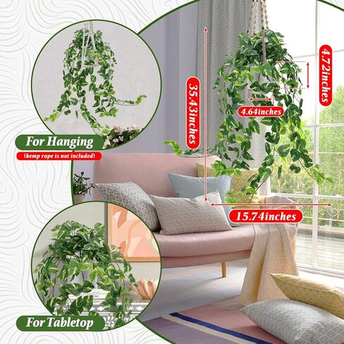 Fake Plants Indoor, Artifical Potted Trailing Ivy Faux Pothos Plant for Home Decor Fake Greenery with White Ceramic Planter for Bedroom Living Room Office Garden Table Shelf Decor(Dark Green) in Kuwait