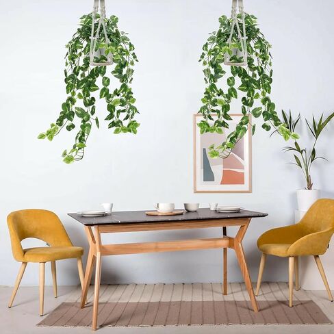 Fake Plants Indoor, Artifical Potted Trailing Ivy Faux Pothos Plant for Home Decor Fake Greenery with White Ceramic Planter for Bedroom Living Room Office Garden Table Shelf Decor(Dark Green) in Kuwait