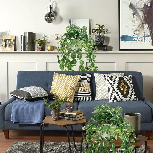 Fake Plants Indoor, Artifical Potted Trailing Ivy Faux Pothos Plant for Home Decor Fake Greenery with White Ceramic Planter for Bedroom Living Room Office Garden Table Shelf Decor(Dark Green) in Kuwait