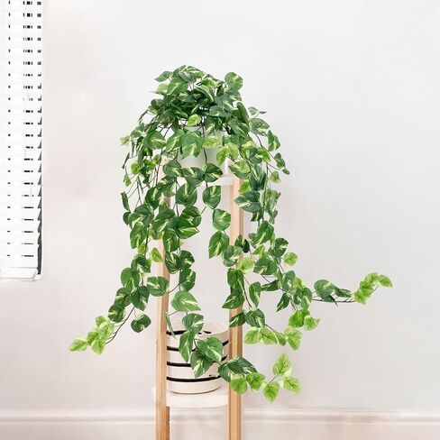 Fake Plants Indoor, Artifical Potted Trailing Ivy Faux Pothos Plant for Home Decor Fake Greenery with White Ceramic Planter for Bedroom Living Room Office Garden Table Shelf Decor(Dark Green) in Kuwait