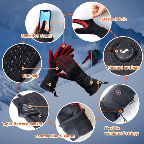 بطانات قفازات ساخنة للرجال والنساء - قفازات عمل كهربائية رقيقة قابلة لإعادة الشحن للرياضات الشتوية والتهاب المفاصل قفازات رينود الدافئة (أحمر، XL) in Kuwait
