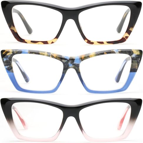 JOO'RTI 3 Pack Cat-Eye Blue Light Blocking Reading Glasses for Women,Stylish Design,Fashion and Cute in Kuwait
