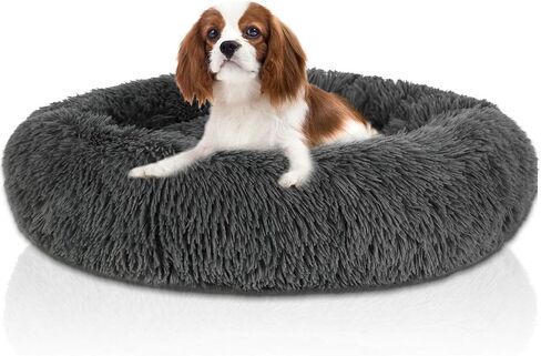 أسرة جرو مهدئة للكلاب الصغيرة، سرير كلب صغير مستدير قابل للغسل ومضاد للانزلاق من الفرو الصناعي المنفوش على شكل كعكة الدونات والقطط الأليفة القلق، يناسب ما يصل إلى 25 رطلاً in Kuwait