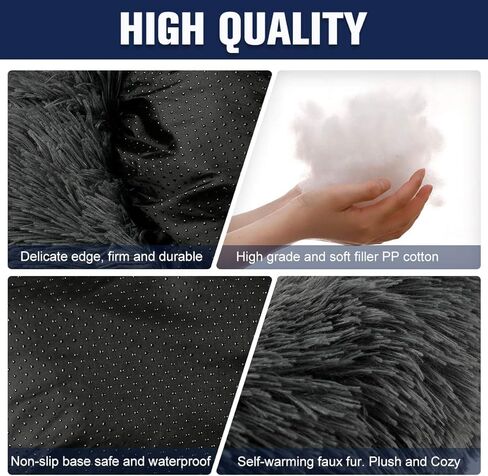 أسرة جرو مهدئة للكلاب الصغيرة، سرير كلب صغير مستدير قابل للغسل ومضاد للانزلاق من الفرو الصناعي المنفوش على شكل كعكة الدونات والقطط الأليفة القلق، يناسب ما يصل إلى 25 رطلاً in Kuwait