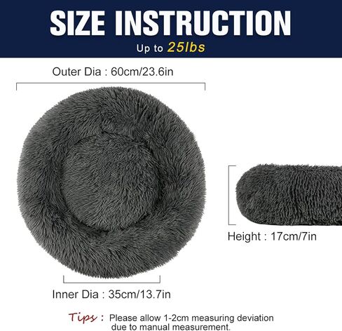 أسرة جرو مهدئة للكلاب الصغيرة، سرير كلب صغير مستدير قابل للغسل ومضاد للانزلاق من الفرو الصناعي المنفوش على شكل كعكة الدونات والقطط الأليفة القلق، يناسب ما يصل إلى 25 رطلاً in Kuwait