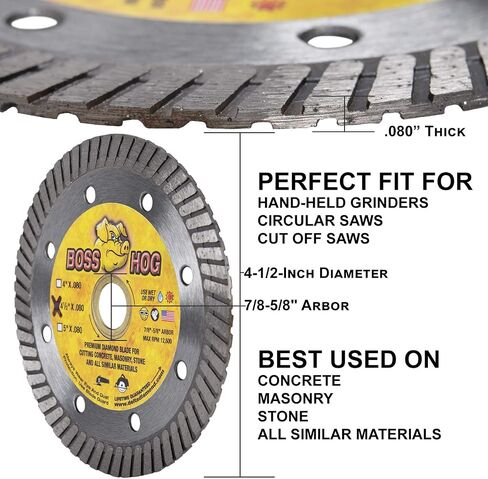 Delta Diamond Boss Hog 12 Inch Turbo Premium Diamond Blade for Masonry, Brick, Block, Pavers, Concrete, Stone, Wet/Dry Cutting, Continuous Rim (12") in Kuwait